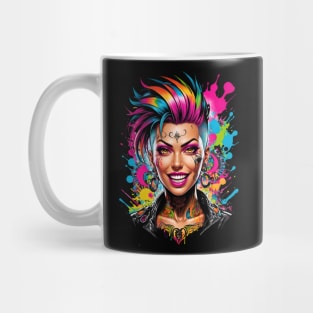 Bohemian Punk Happy Girl Psychedelic retro vintage 80s comic design Mug